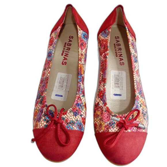 Sabrina's London Red Leather Floral Ballet Flats Bows Women's Size 37 EU 6.5 US - Picture 3 of 8
